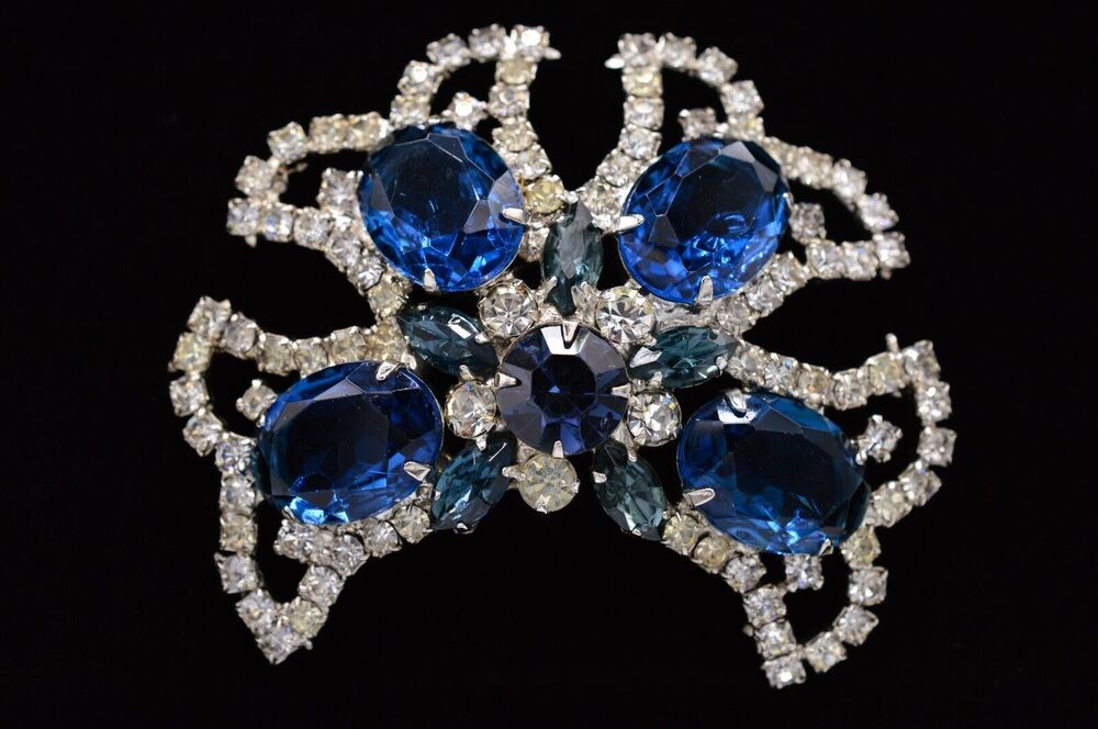 Juliana Vintage Crystal Brooch Pin AS IS Craft Repair Blue Open Bezel Bin7